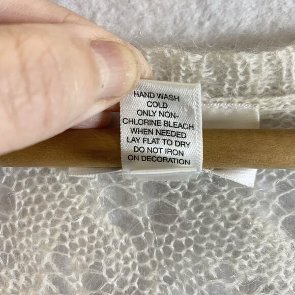 Ann Taylor Womens Open Knit Mohair Wool Top Sz L Ivory Beaded Sequin Balletcore - Picture 12 of 14